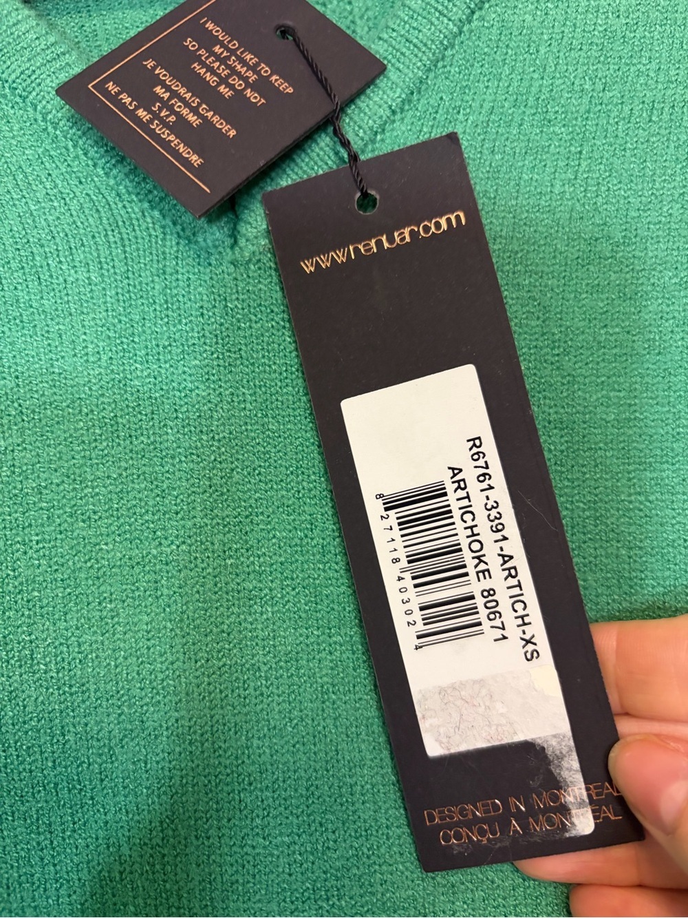 NWT Renuar V-NECK KNIT SWEATER w/ patch pocket in Artichoke Green XS Retail $105 - Picture 7 of 10